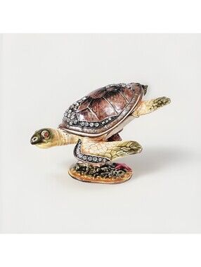 Alexander Kalifano Sea Turtle Trinket Box Enamel Crystal Pearlized Keepsake
